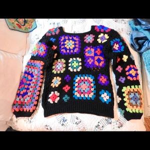 Vintage Sweaters - VTG GRANNY SQUARE CROCHET AFGHAN SWEATER Vintage Sweaters - VTG GRANNY SQUARE CROCHET AFGHAN SWEATER